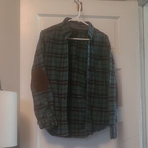 Men's Green Plaid Jacket with Brown Accents